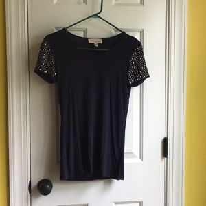 Navy blue studded sleeve tee